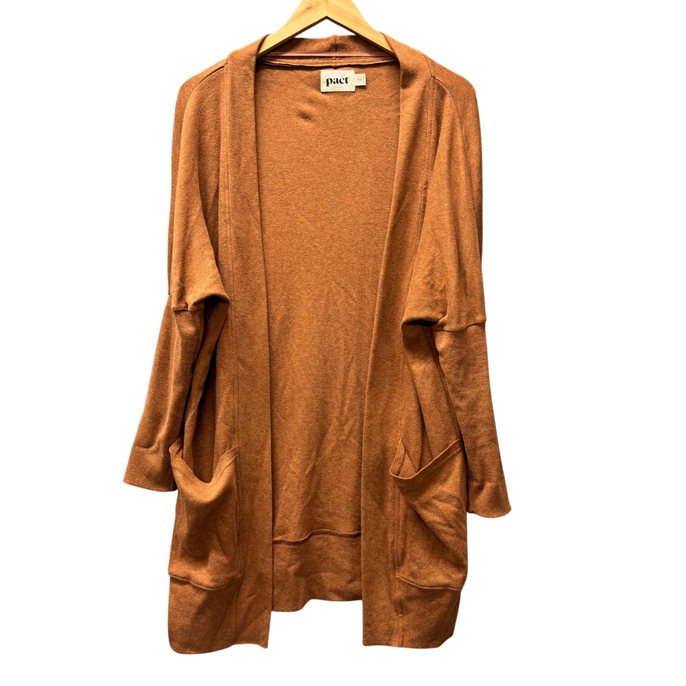 Pact Cardigan Womens‎ S/M Open Front Longline Brown Organic Cotton Comfy